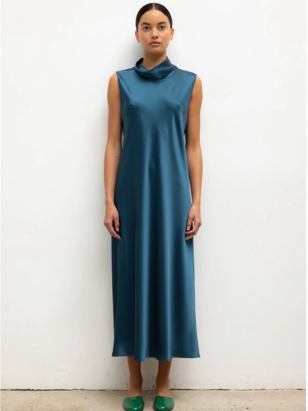 LESET Barb Satin mock neck midi dress